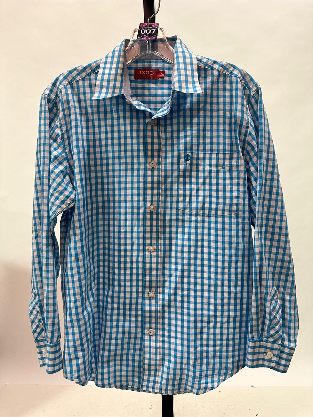 Izod Men’s Light Blue and White Gingham Button-Down Shirt ❤️ 7